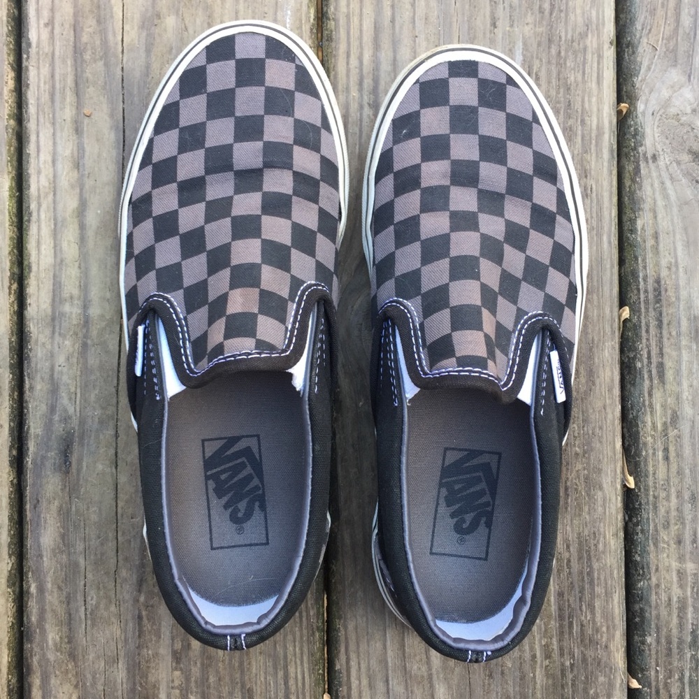 Black and grey checkered printed Vans